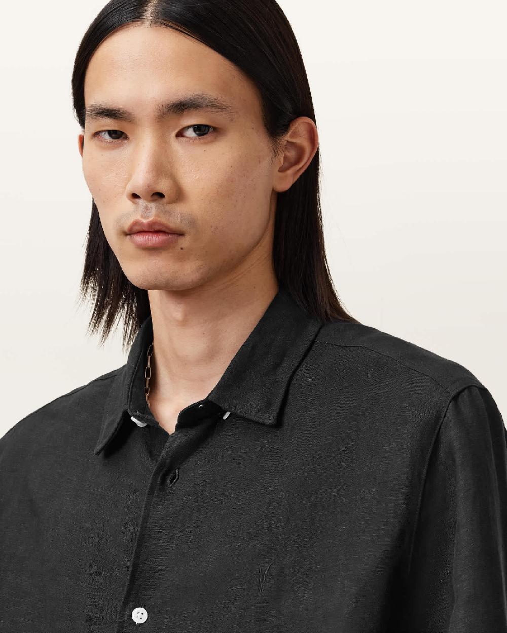 All Saints Bandol Long Sleeve Relaxed Shirt Black