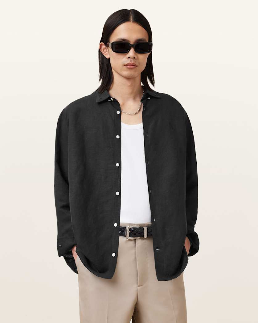 all saints Bandol Long Sleeve Relaxed Shirt Black