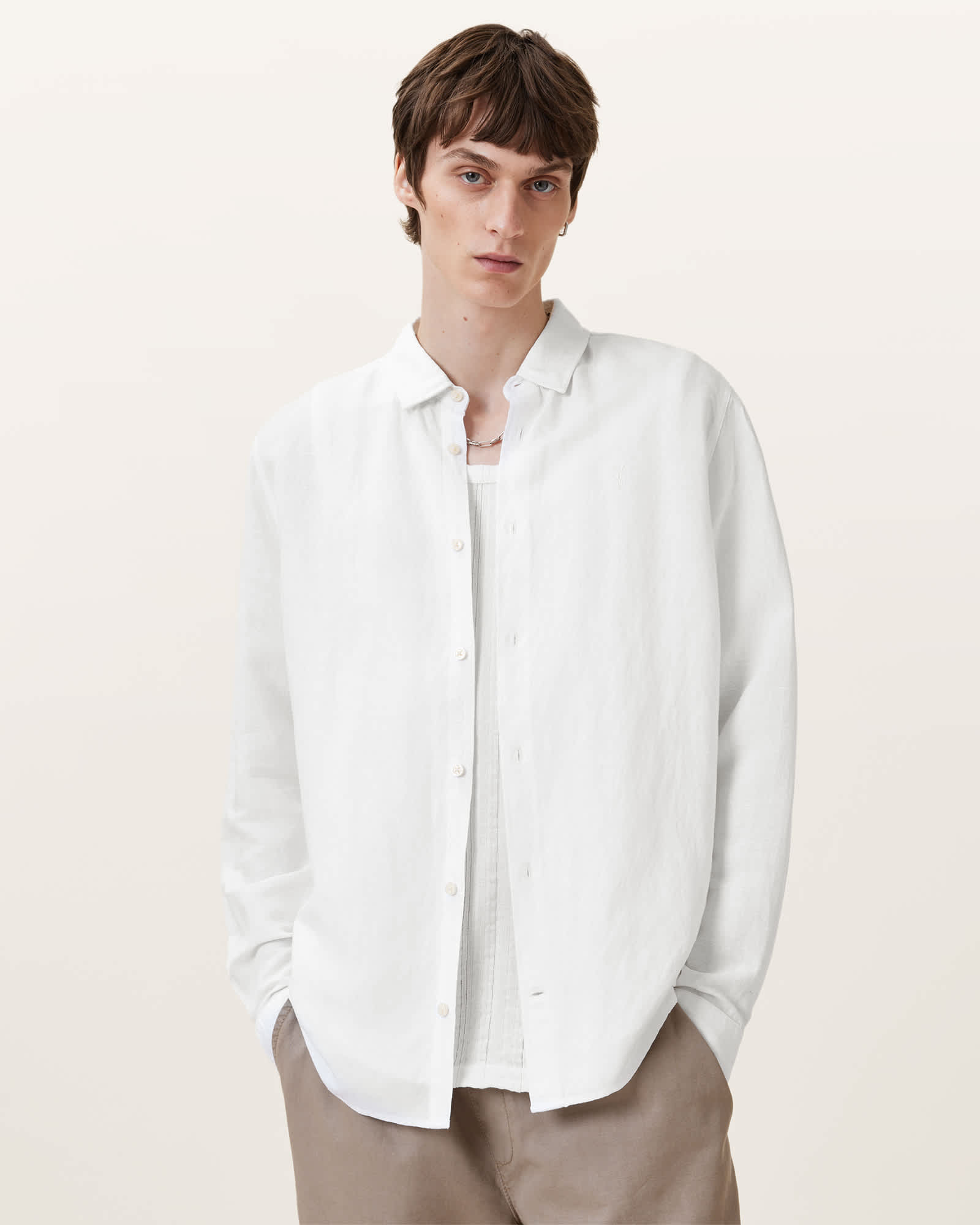 All Saints Bandol Long Sleeve Relaxed Shirt White
