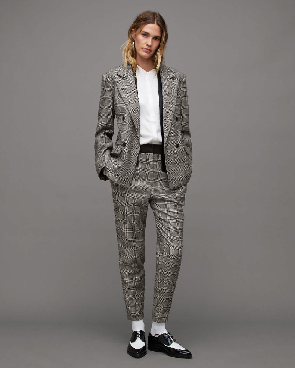 All Saints Bea Woven Checked Skinny Fit Pants Grey