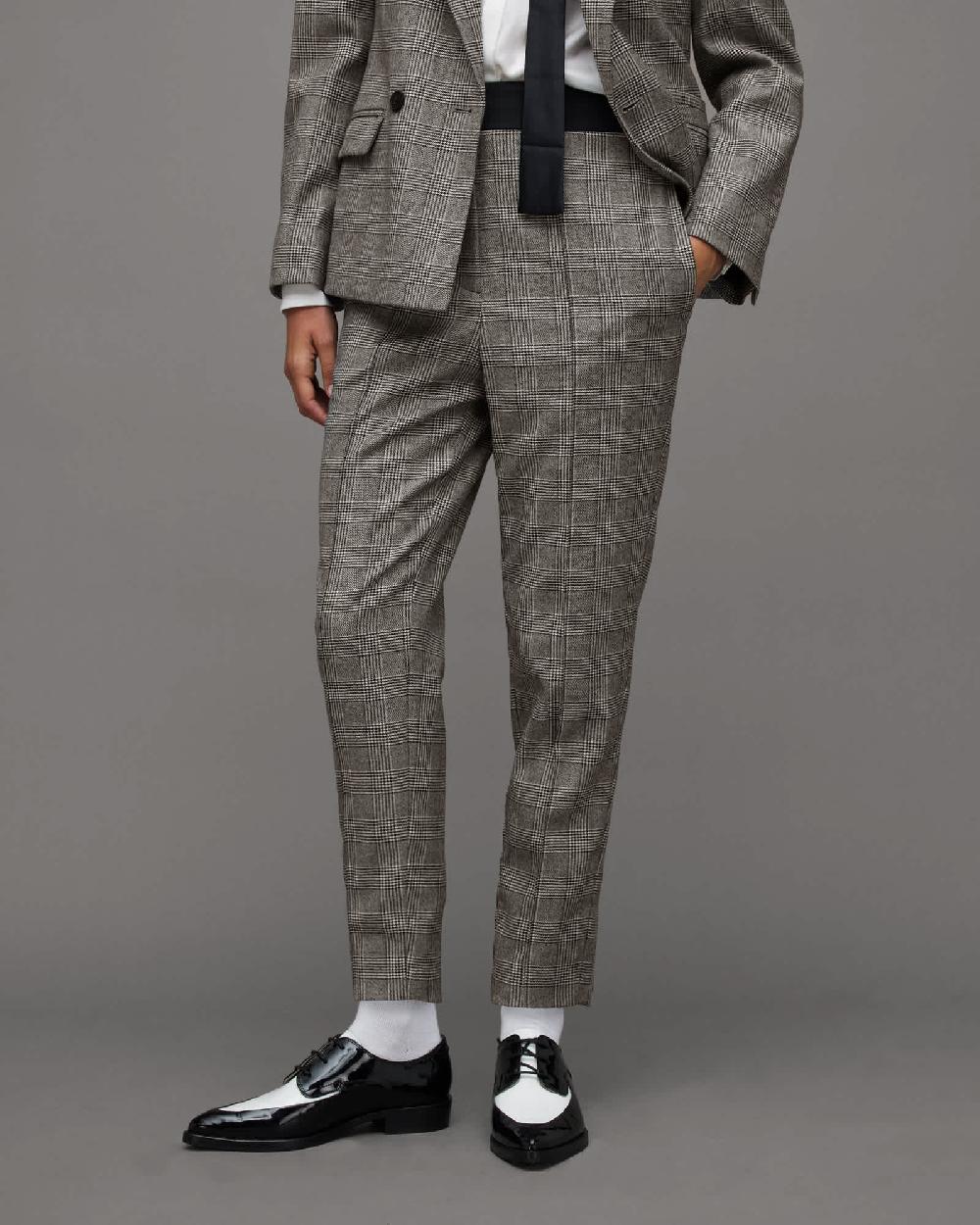 All Saints Bea Woven Checked Skinny Fit Pants Grey