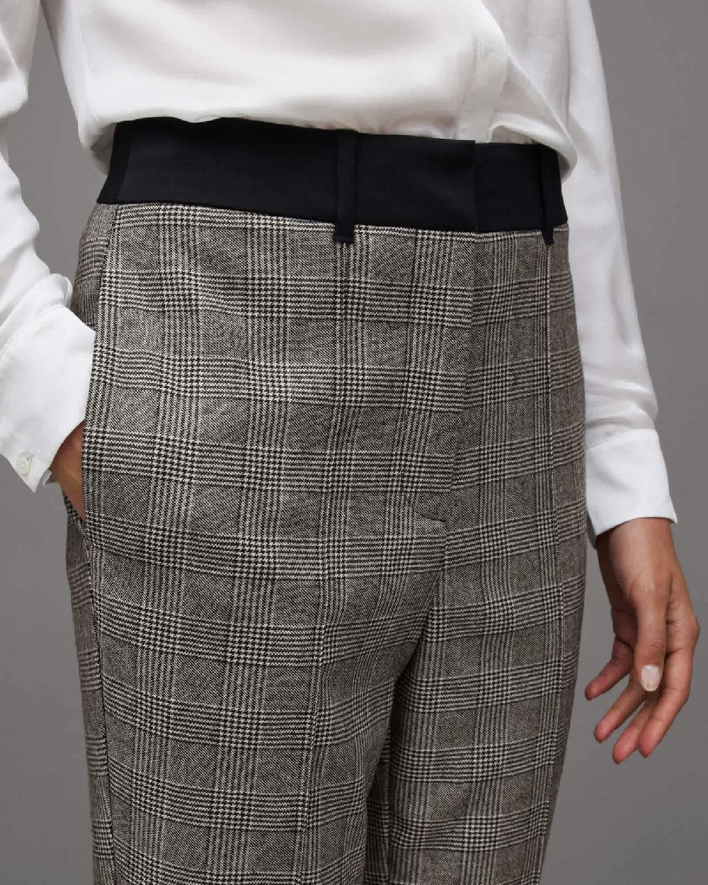 All Saints Bea Woven Checked Skinny Fit Pants Grey
