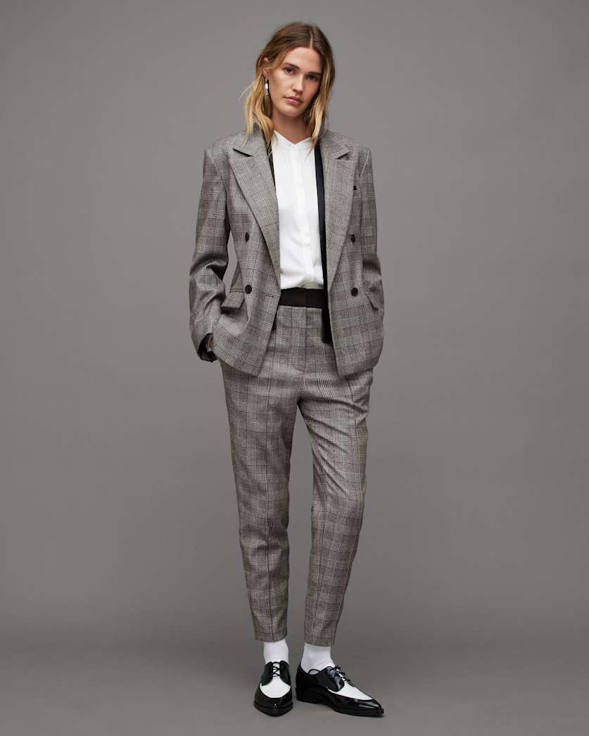 all saints Bea Woven Checked Skinny Fit Pants Grey