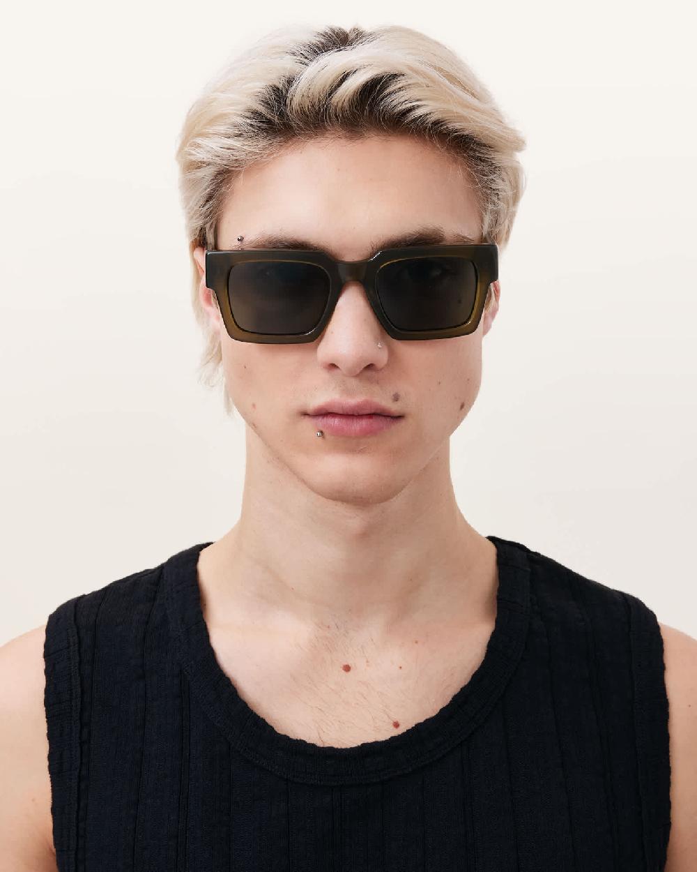 All Saints Beau Square Sunglasses Crystal Green