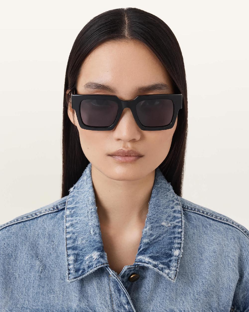 All Saints Beau Square Sunglasses Gloss Black