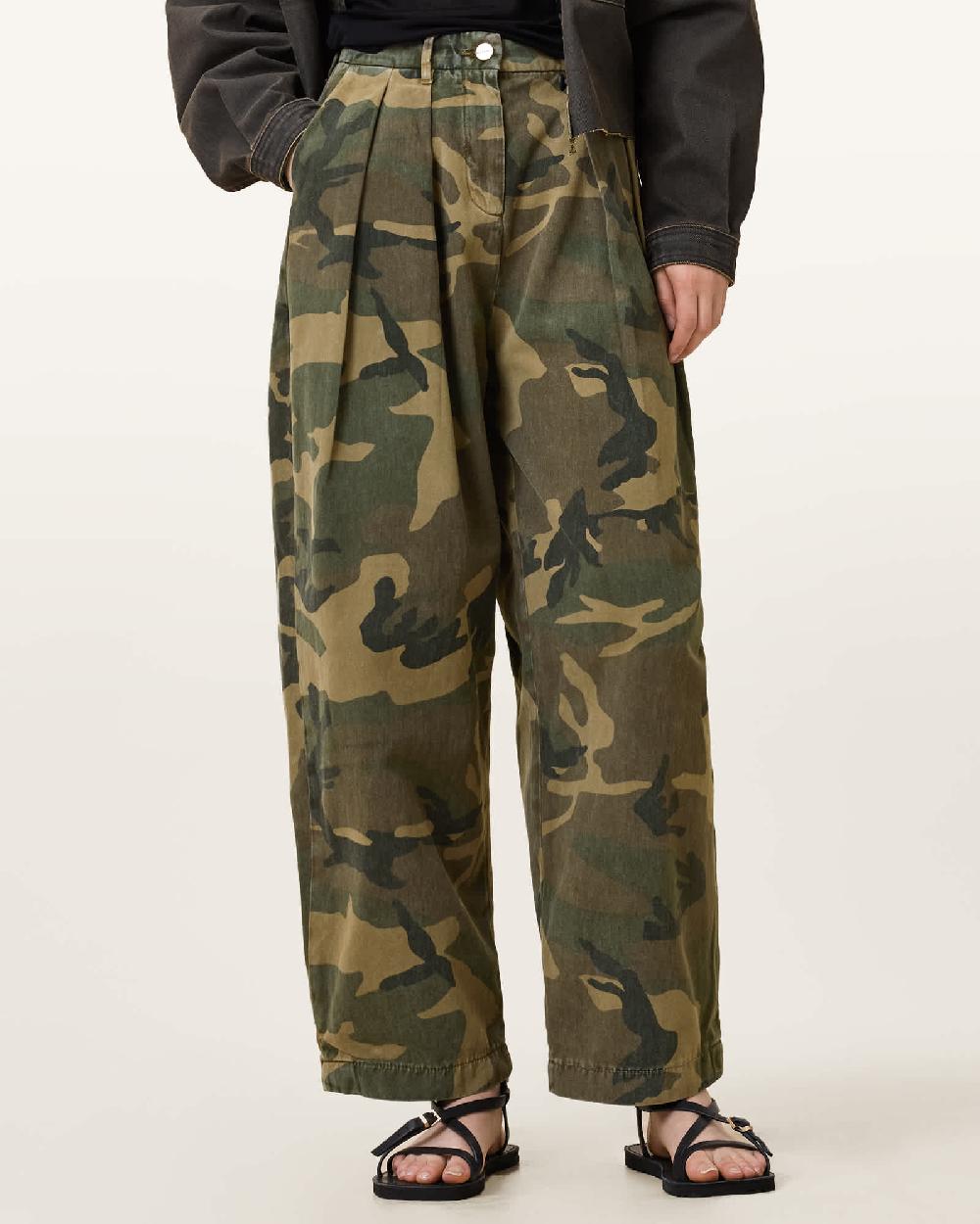 All Saints Becca Barrel Leg Denim Jeans Camo Green