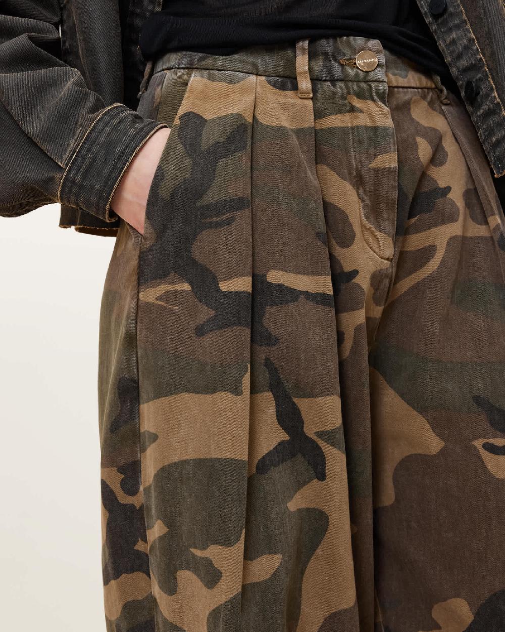 All Saints Becca Barrel Leg Denim Jeans Camo Green