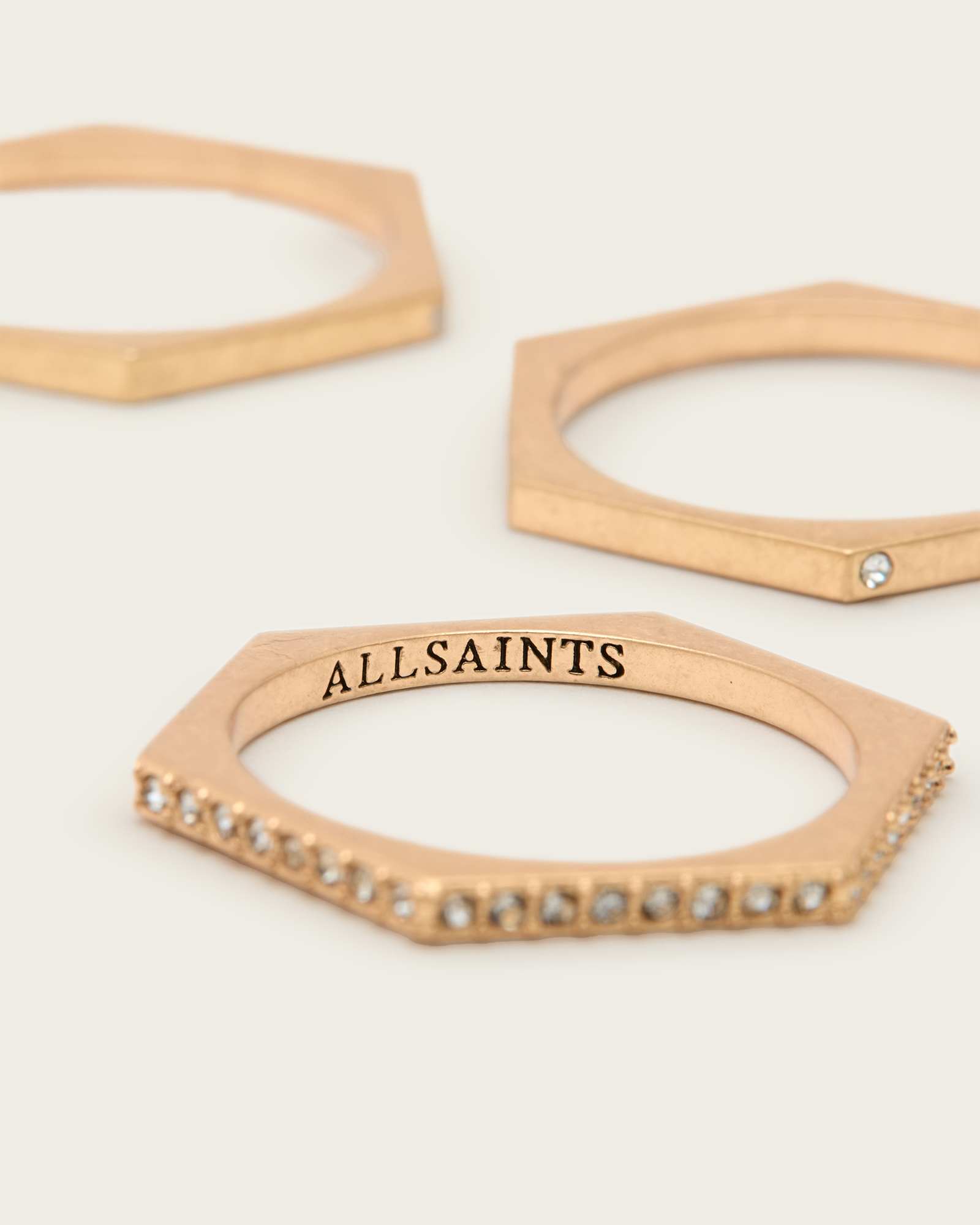 All Saints Bex Mixed Ring Set Warm Brass