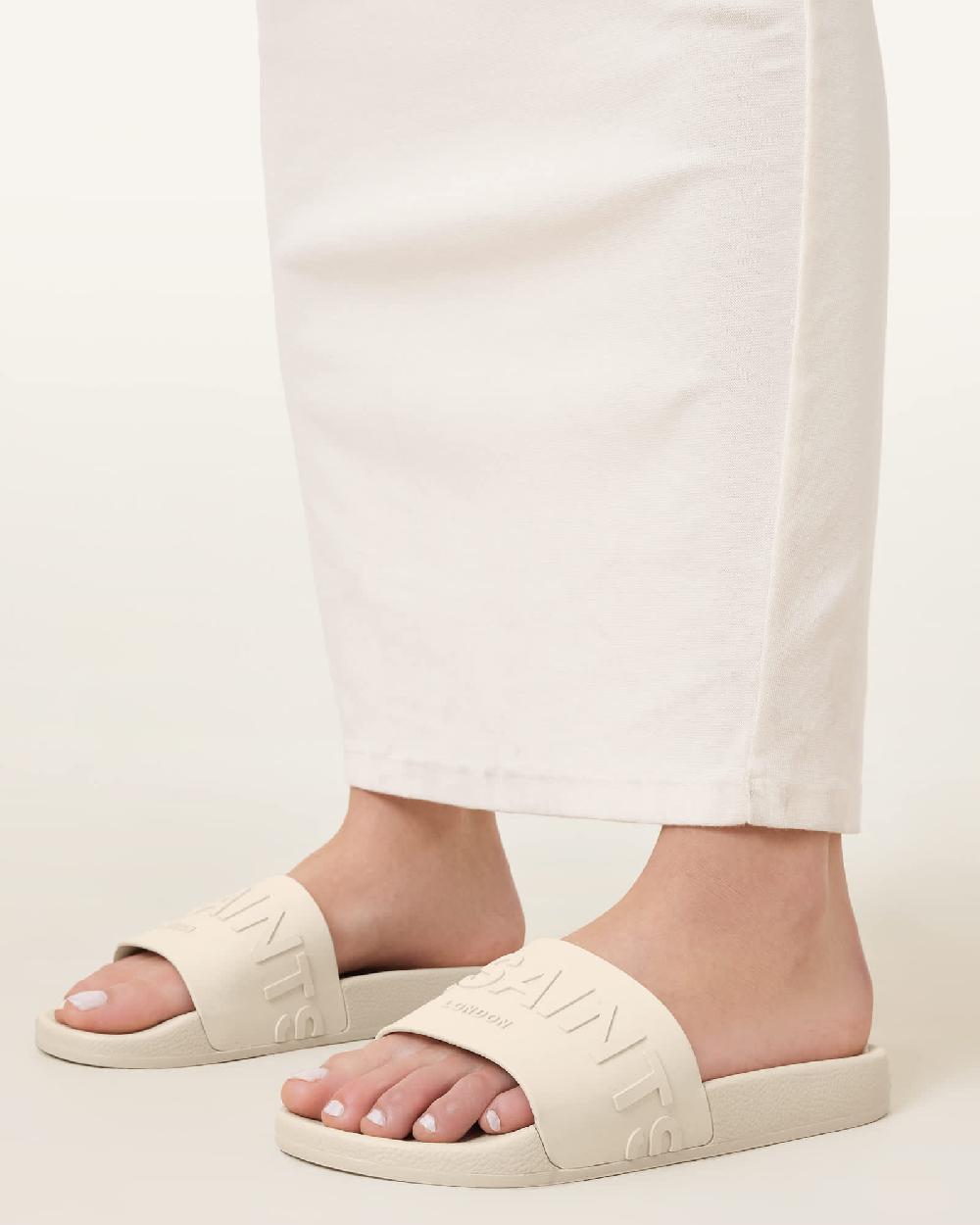 All Saints Biggy Slip On Logo Sliders Chalk White