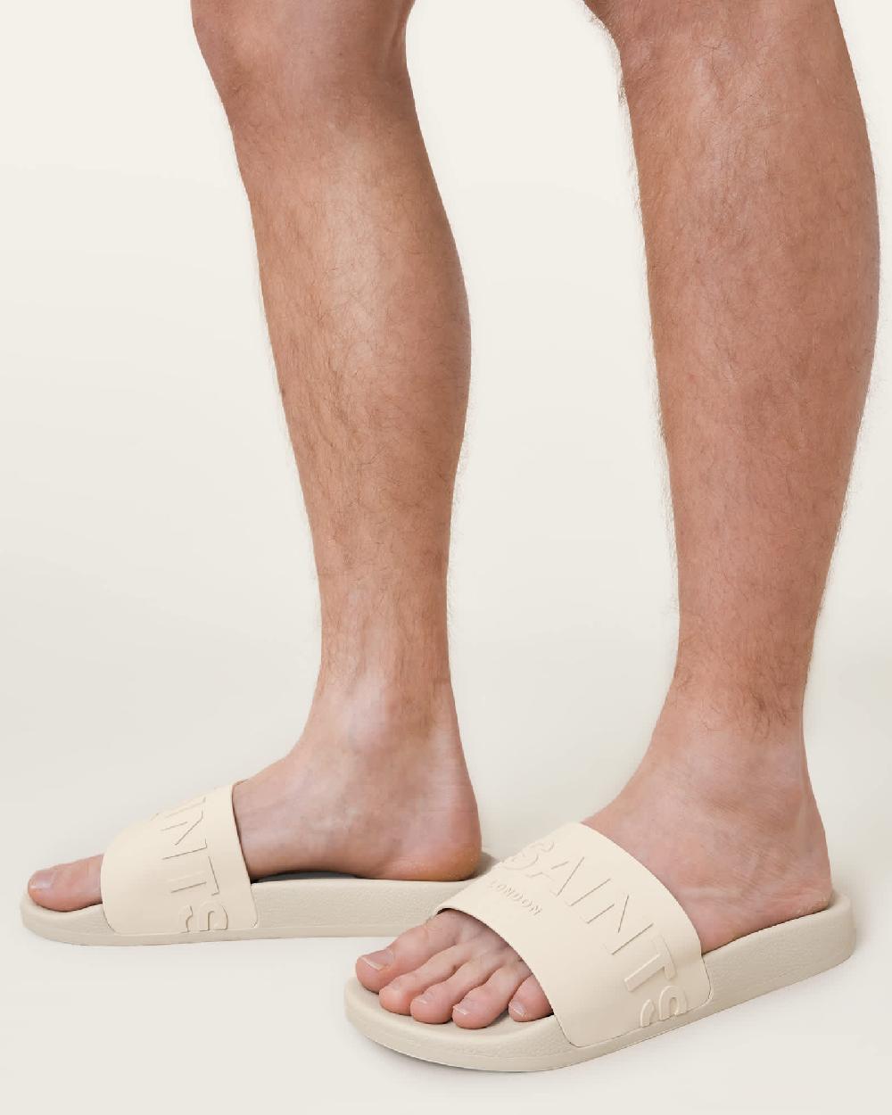 All Saints Biggy Slip On Logo Slides Chalk White