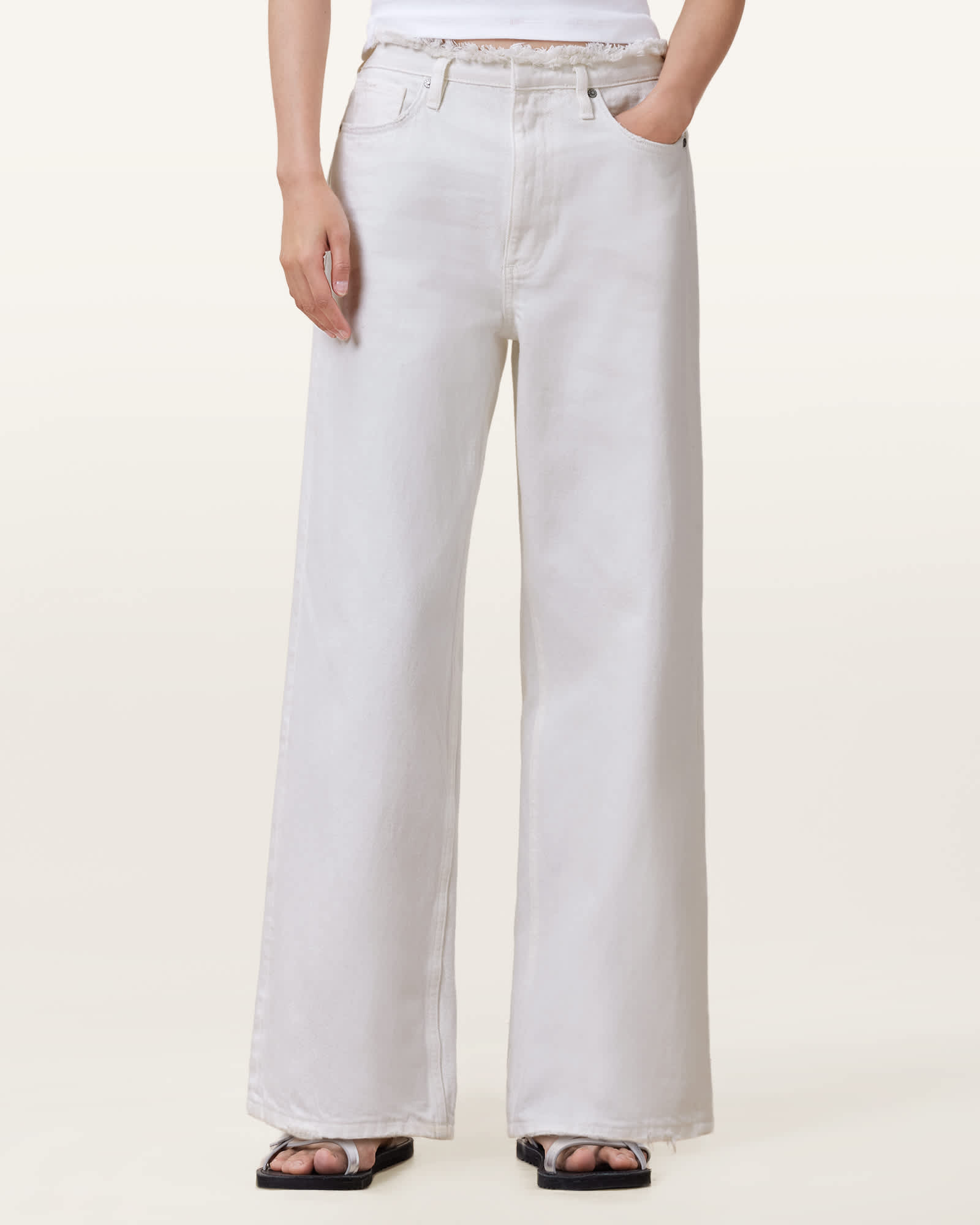 All Saints Blake Wide Leg Denim Jeans Chalk White