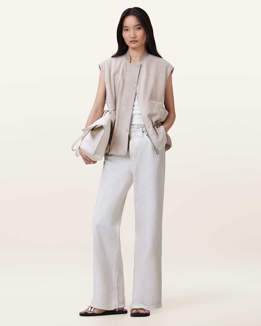 all saints Blake Wide Leg Denim Jeans Chalk White