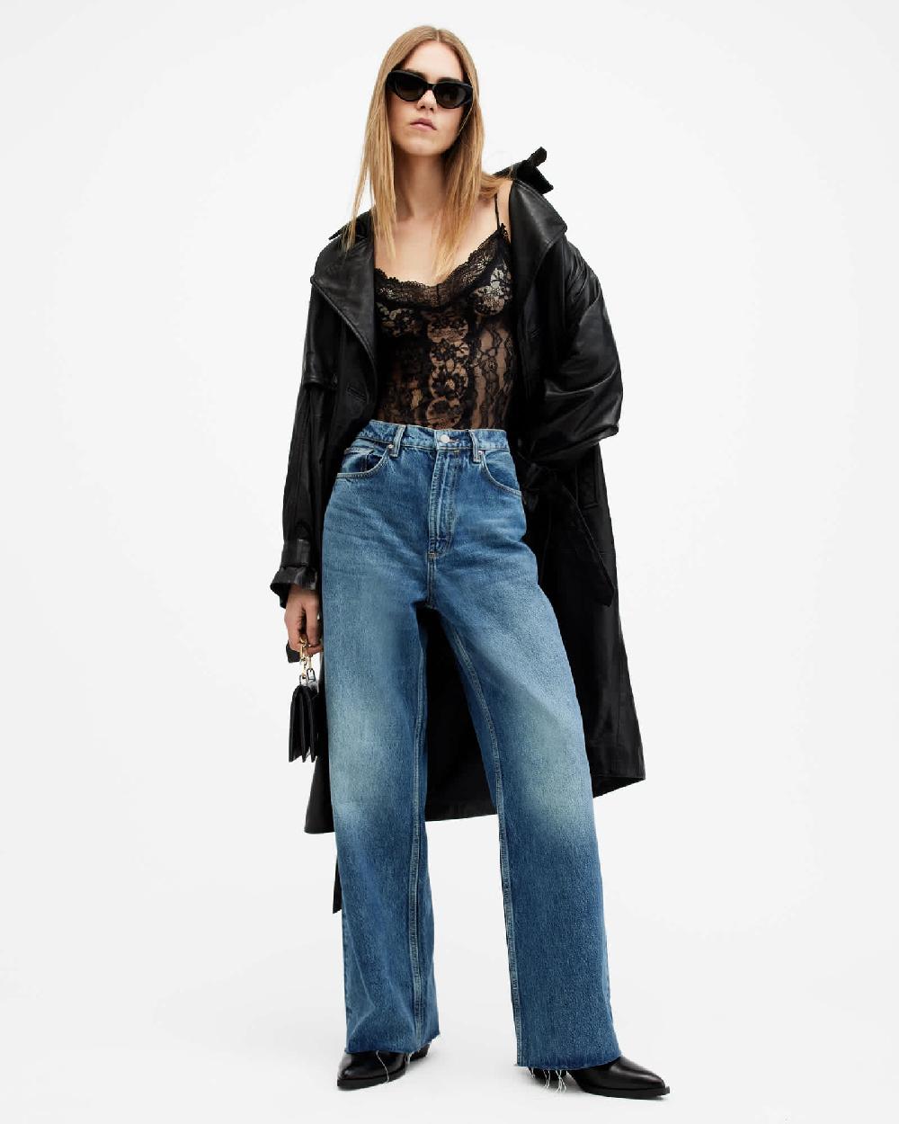All Saints Blake Wide Leg Denim Jeans Dark Indigo