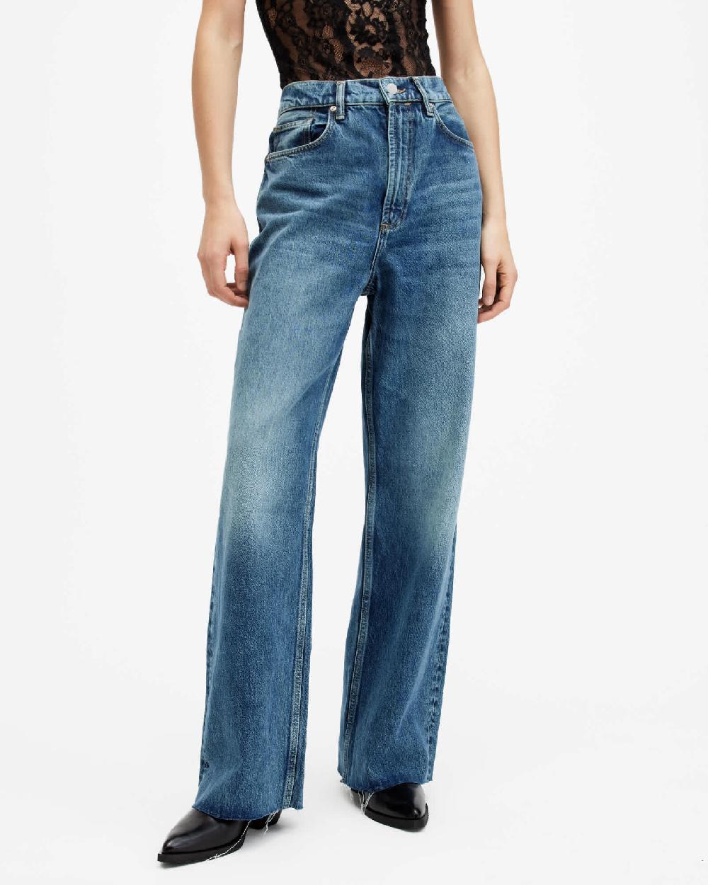 All Saints Blake Wide Leg Denim Jeans Dark Indigo