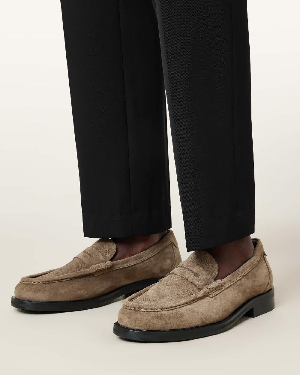 All Saints Bloom Suede Loafers Stone Grey