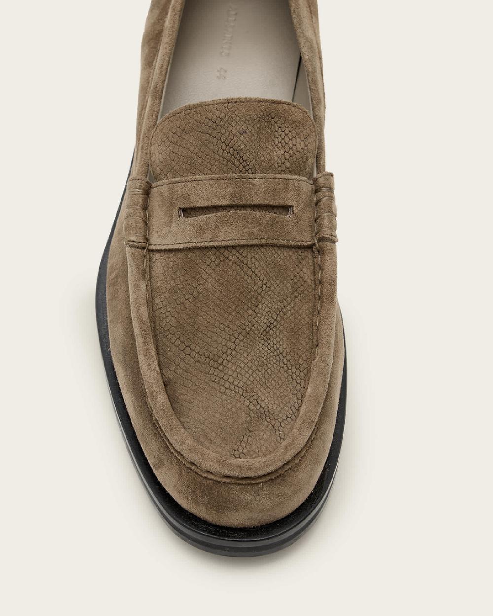 All Saints Bloom Suede Loafers Stone Grey