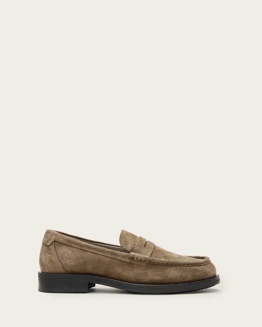 all saints Bloom Suede Loafers Stone Grey