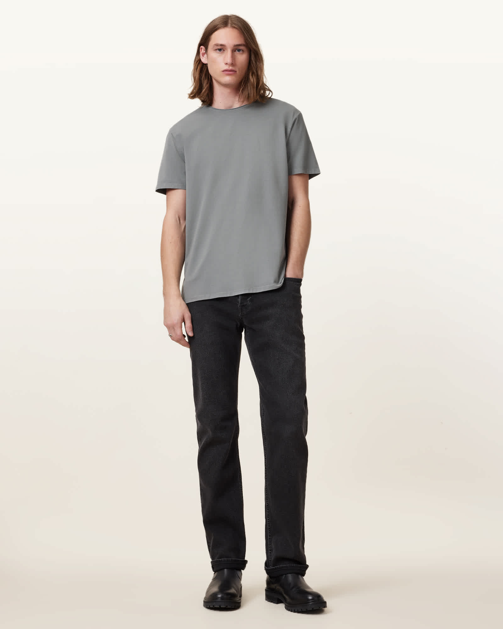 All Saints Bodega Crew Neck T-Shirt FOSSIL GREY