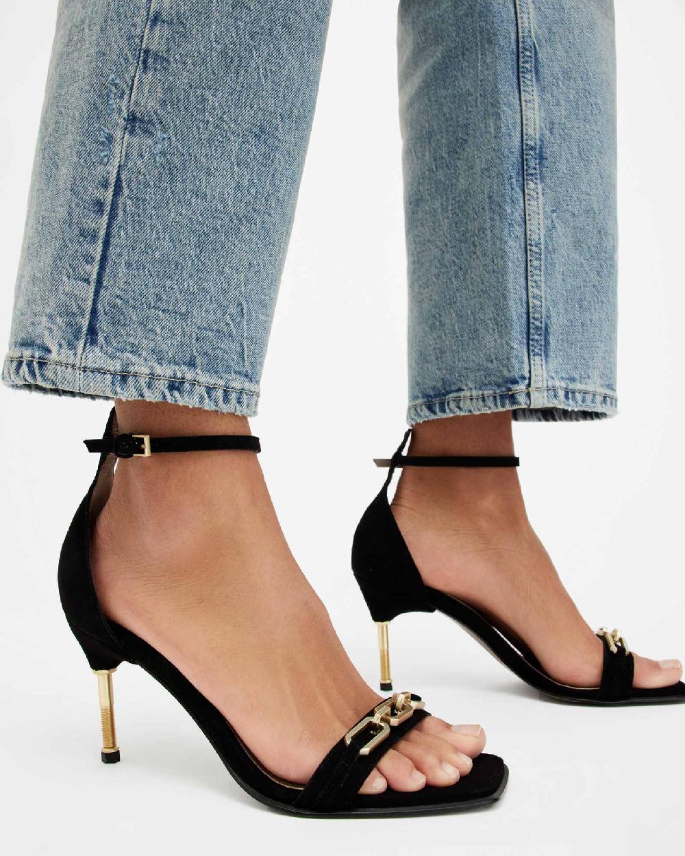 All Saints Bridget Leather Chain Heel Sandal Black