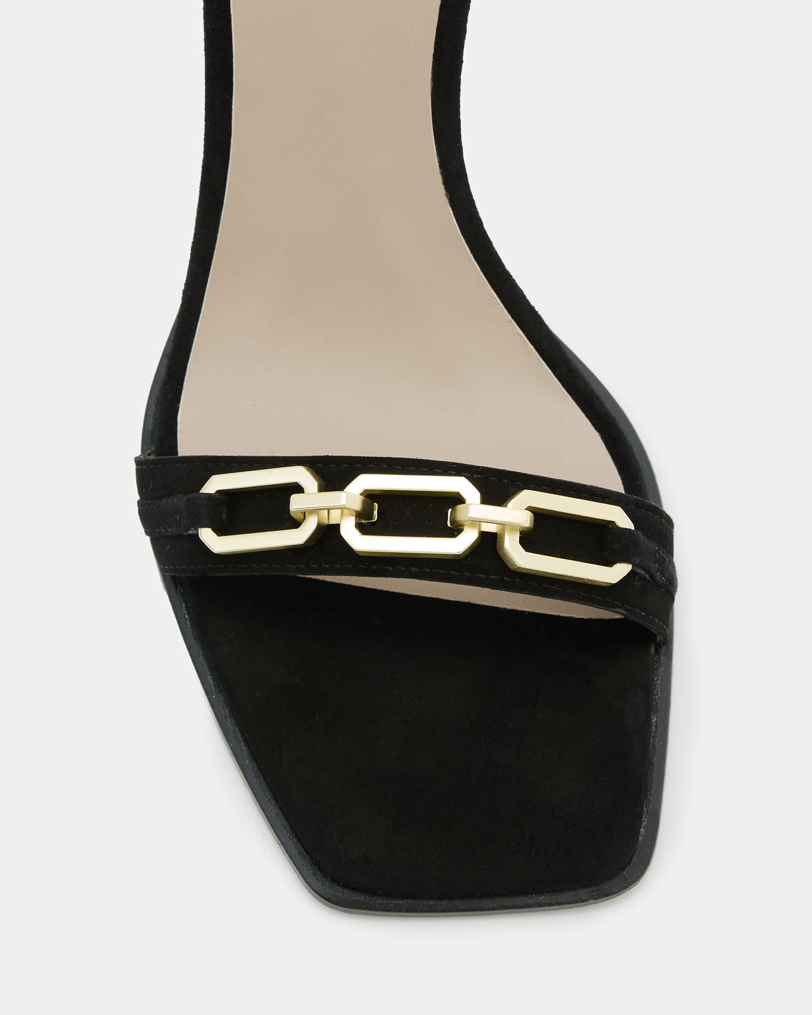 All Saints Bridget Leather Chain Heel Sandal Black