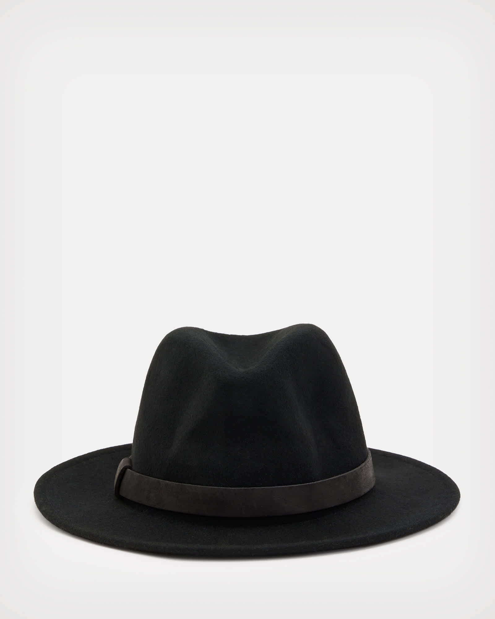 All Saints Bronson Wide Brim Wool Fedora Hat Black