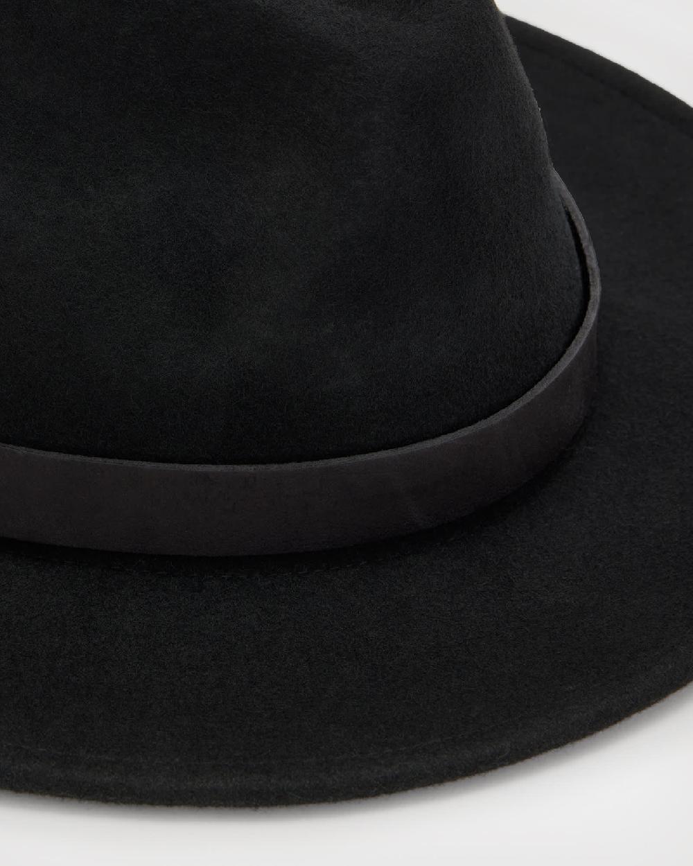 All Saints Bronson Wide Brim Wool Fedora Hat Black
