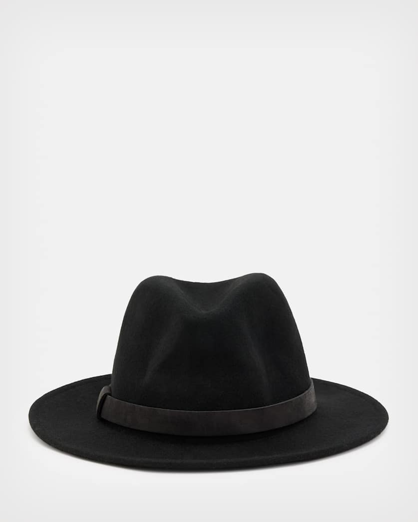 all saints Bronson Wide Brim Wool Fedora Hat Black
