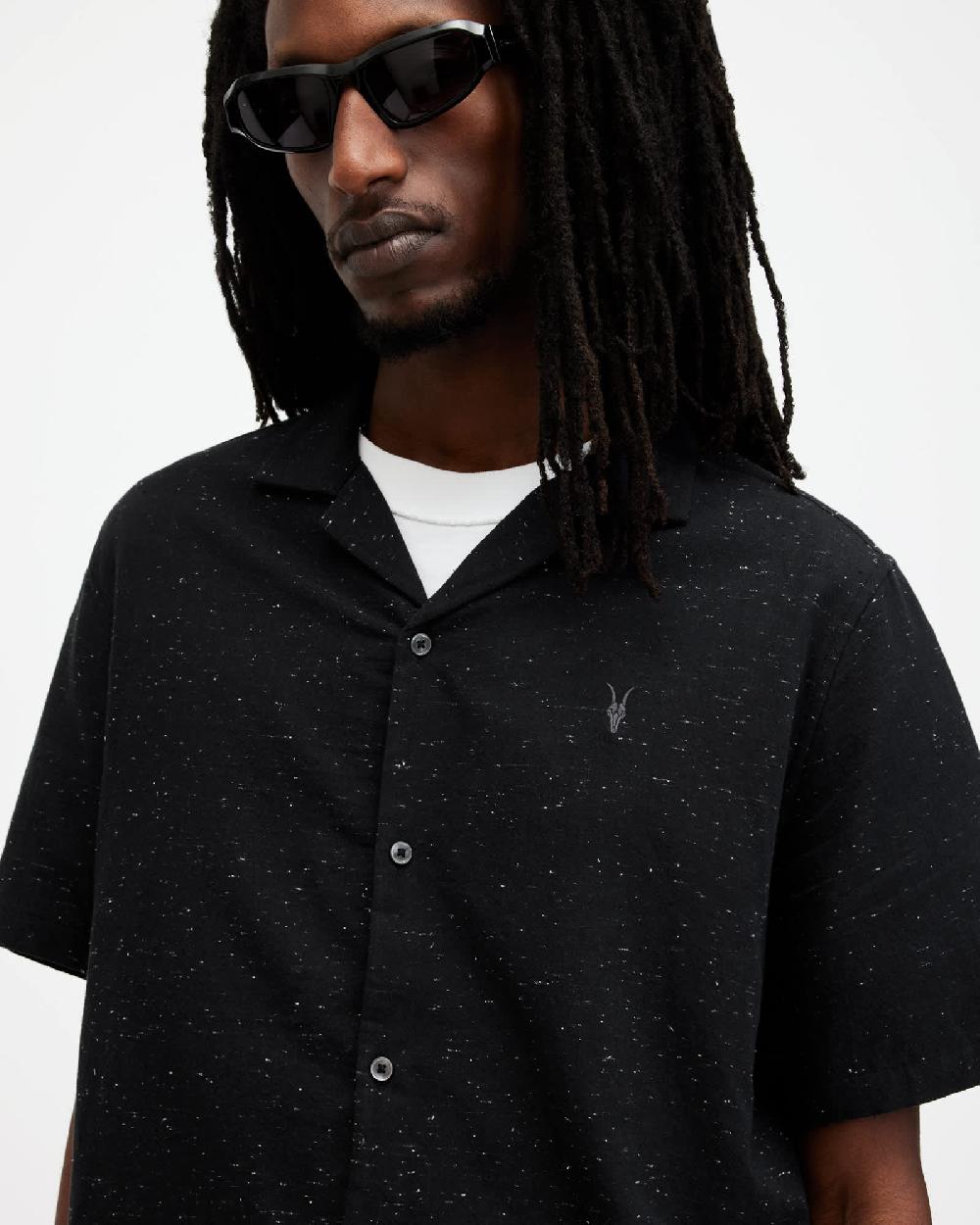 All Saints Bryant Relaxed Fit Ramskull Shirt Black