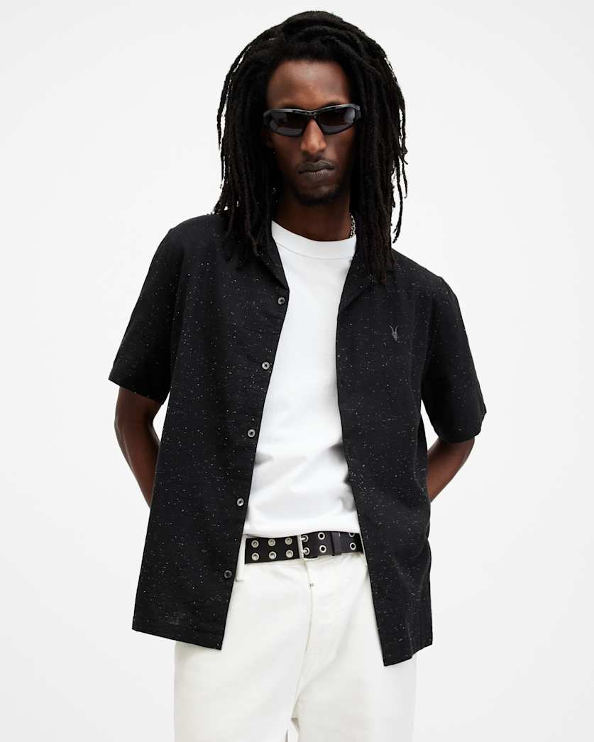 all saints Bryant Relaxed Fit Ramskull Shirt Black