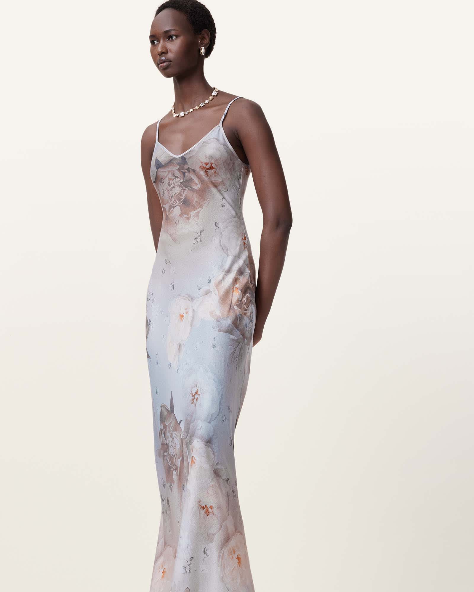 All Saints Bryony Maxi Slip Dress Bloom/Soft Blue