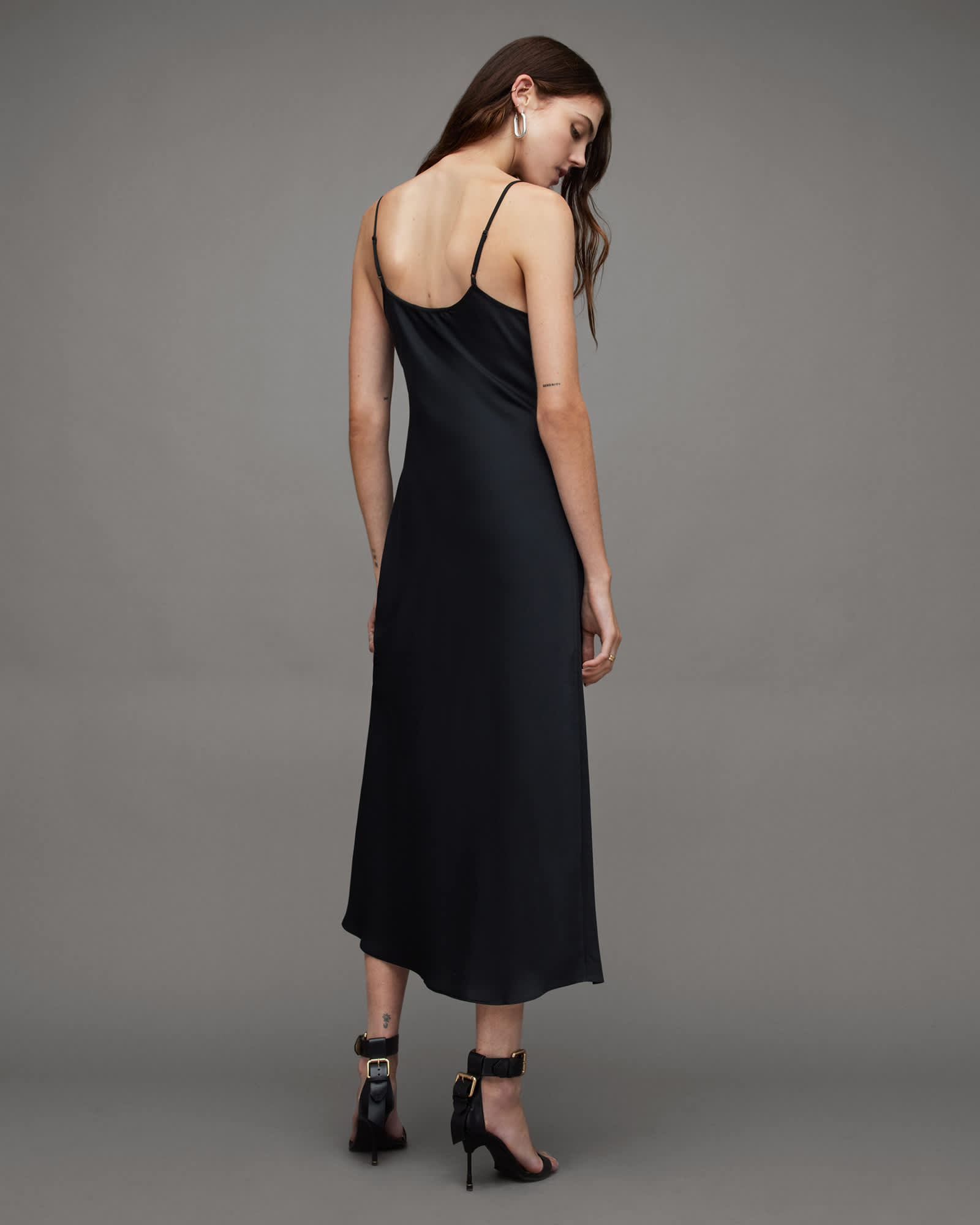 All Saints Bryony V-Neck Midi Slip Dress Black