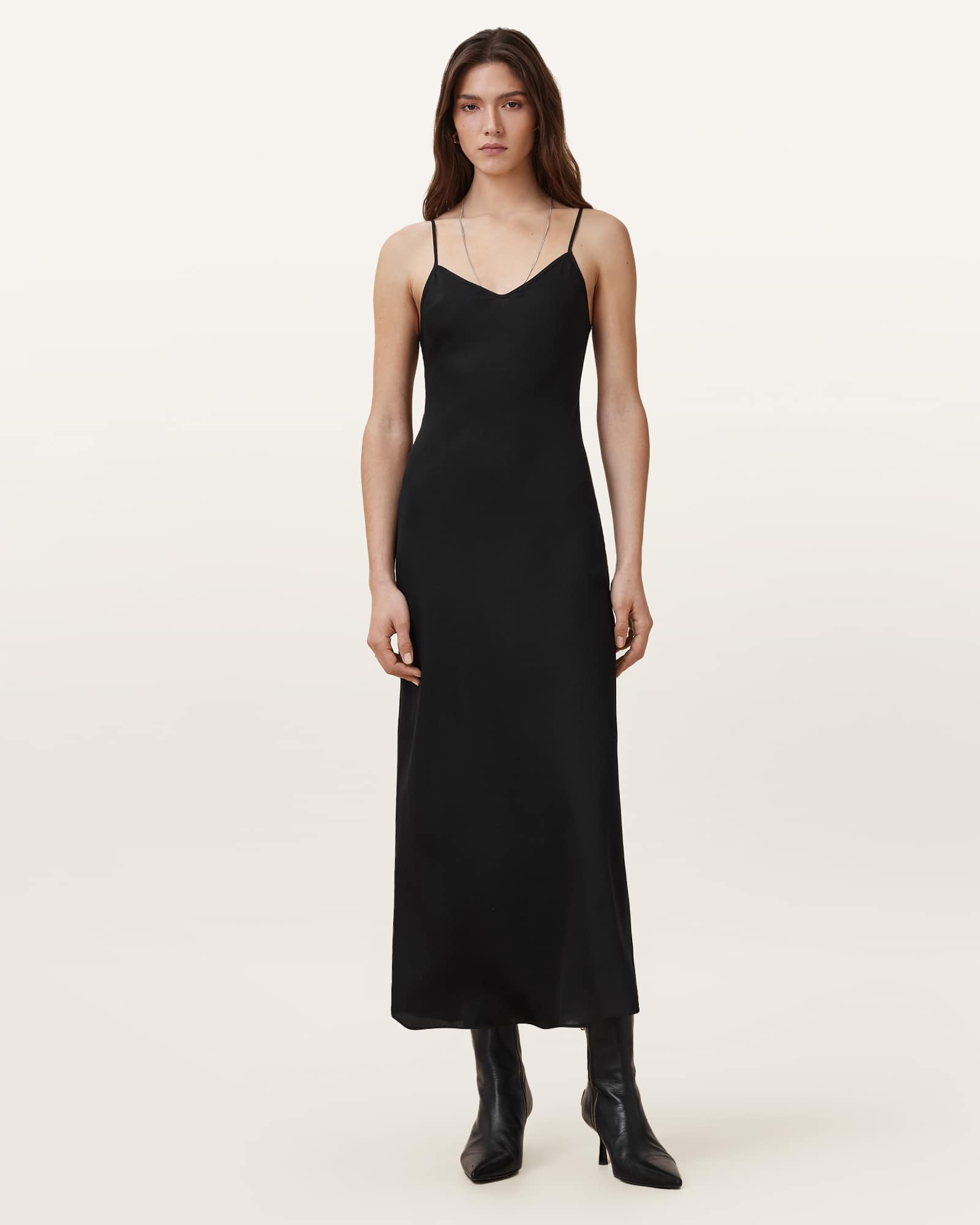 All Saints Bryony V-Neck Midi Slip Dress Black