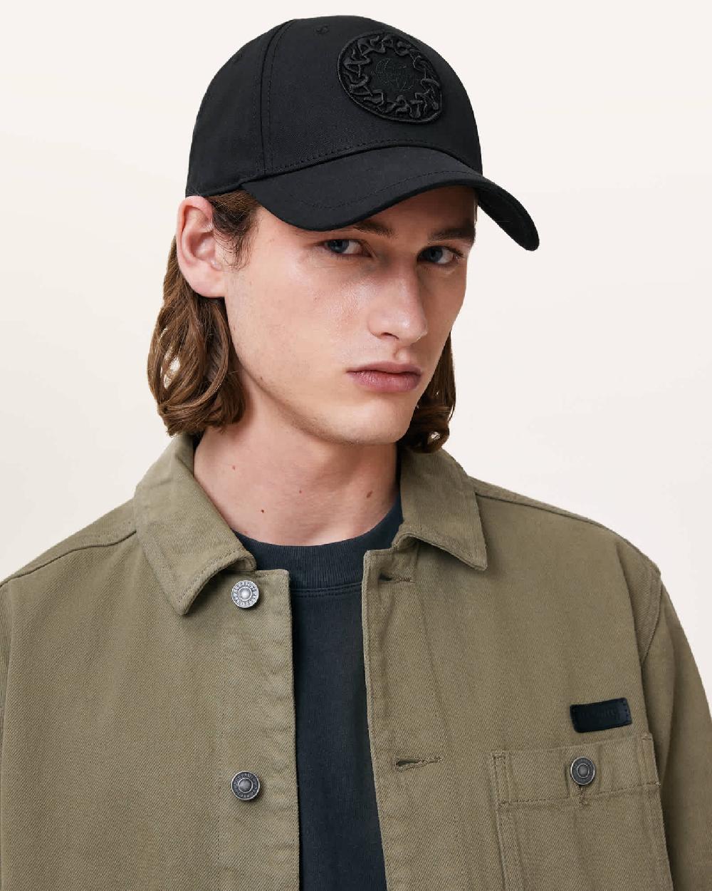 All Saints Byron Embroidered Baseball Cap Black