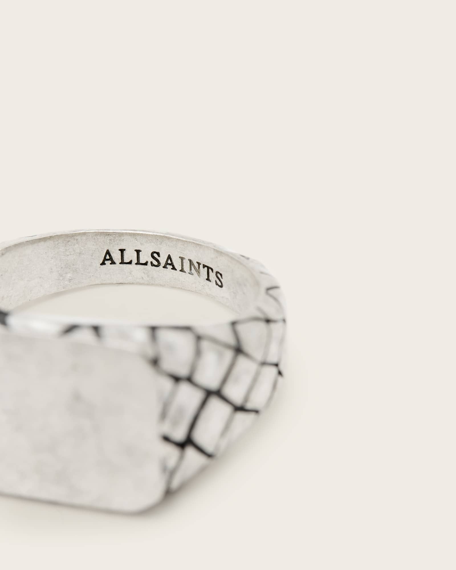 All Saints Carter Textured Signet Ring Warm Silver