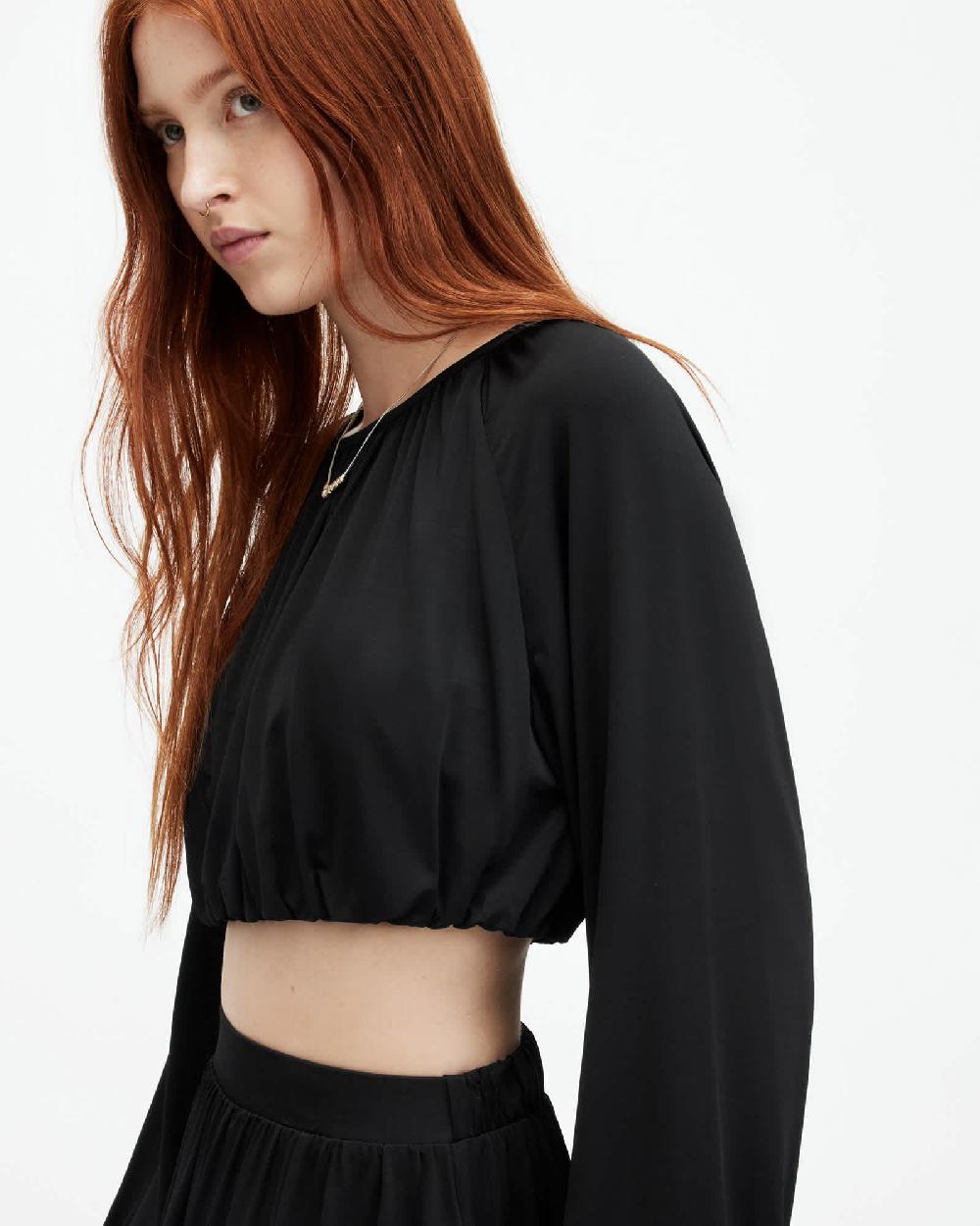 All Saints Casandra Draped Cropped Top Black