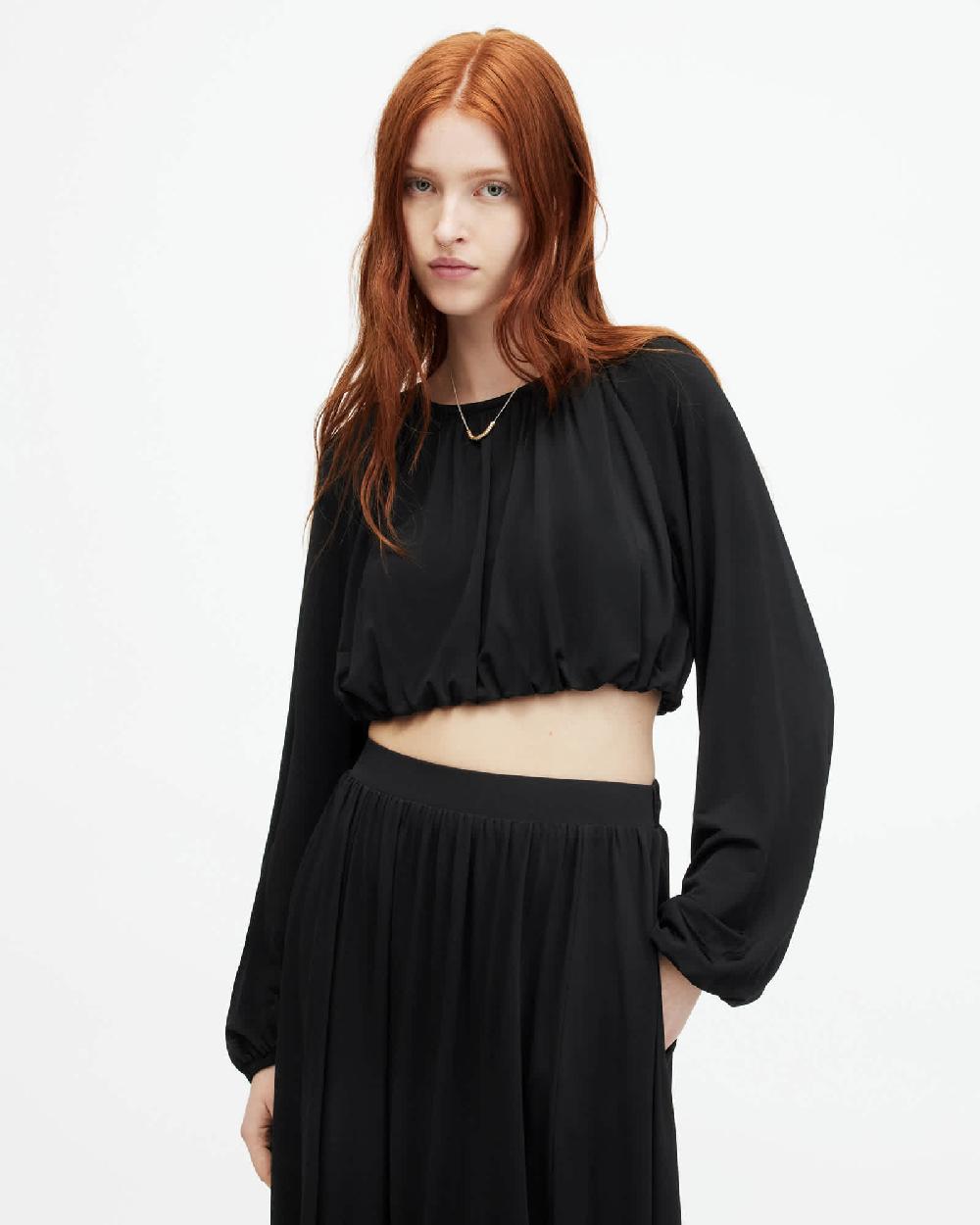 All Saints Casandra Draped Cropped Top Black