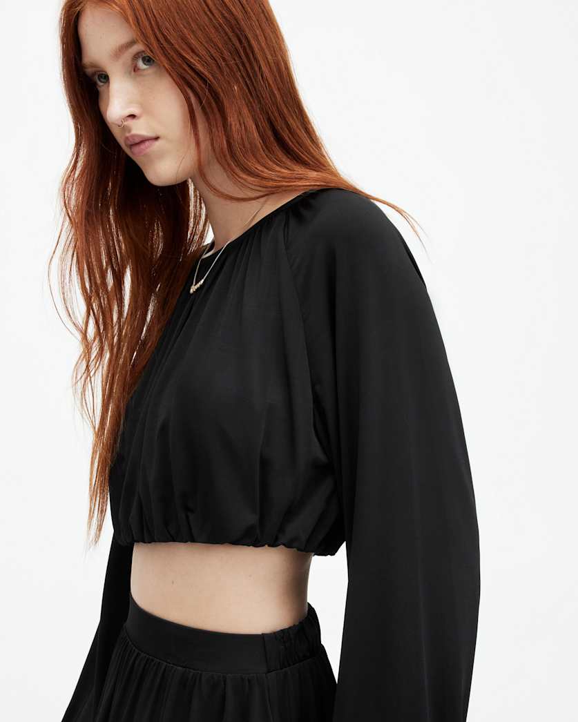all saints Casandra Draped Cropped Top Black