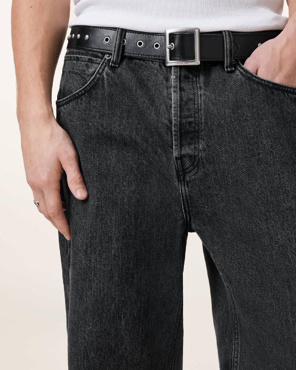 All Saints Cassian Studded Leather Belt Black