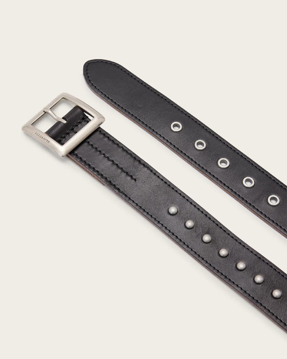 All Saints Cassian Studded Leather Belt Black