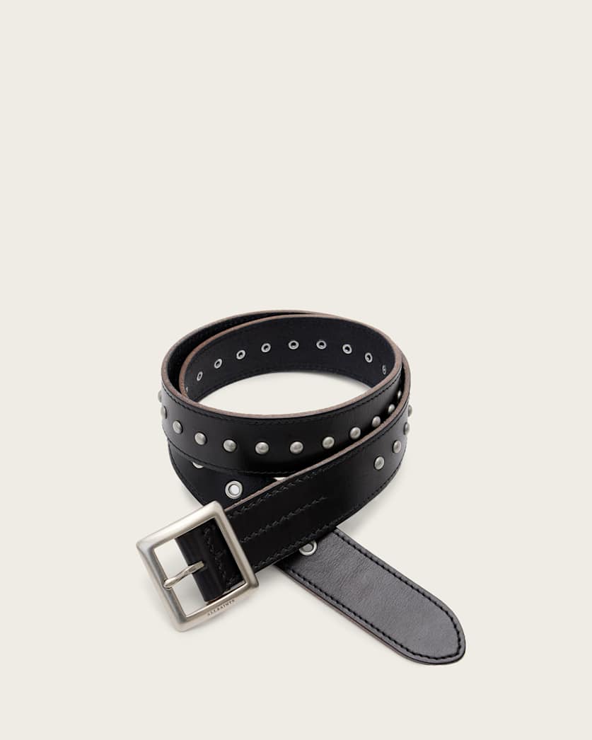 all saints Cassian Studded Leather Belt Black