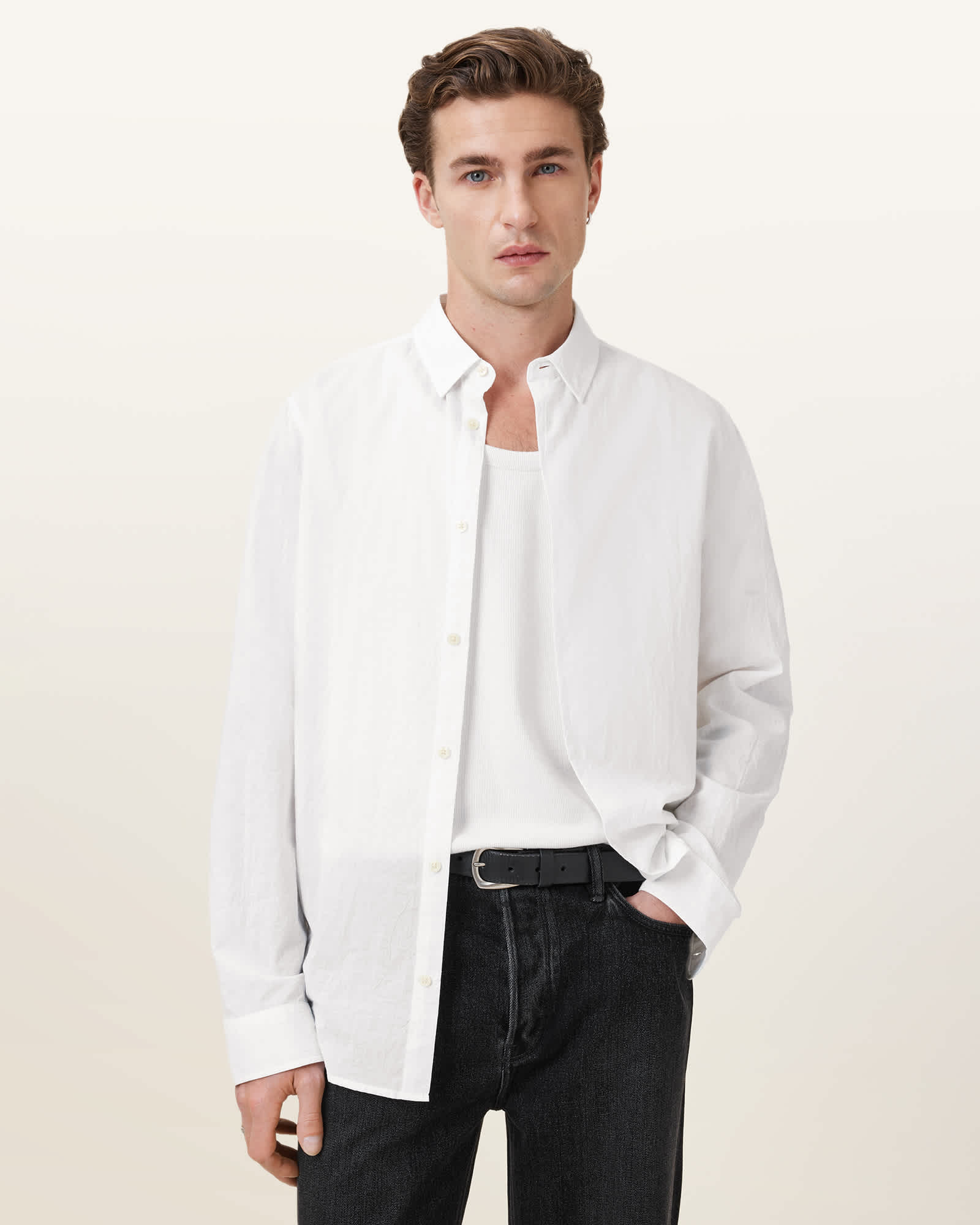 All Saints Cassis Long Sleeve Cotton Shirt White