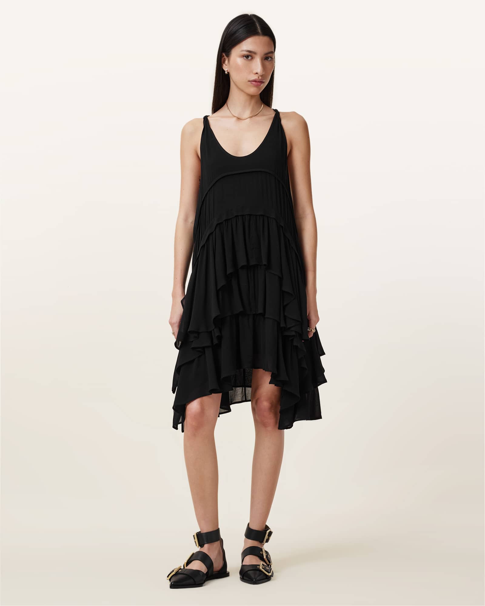 All Saints Cavarly Ruffled Mini Dress Black