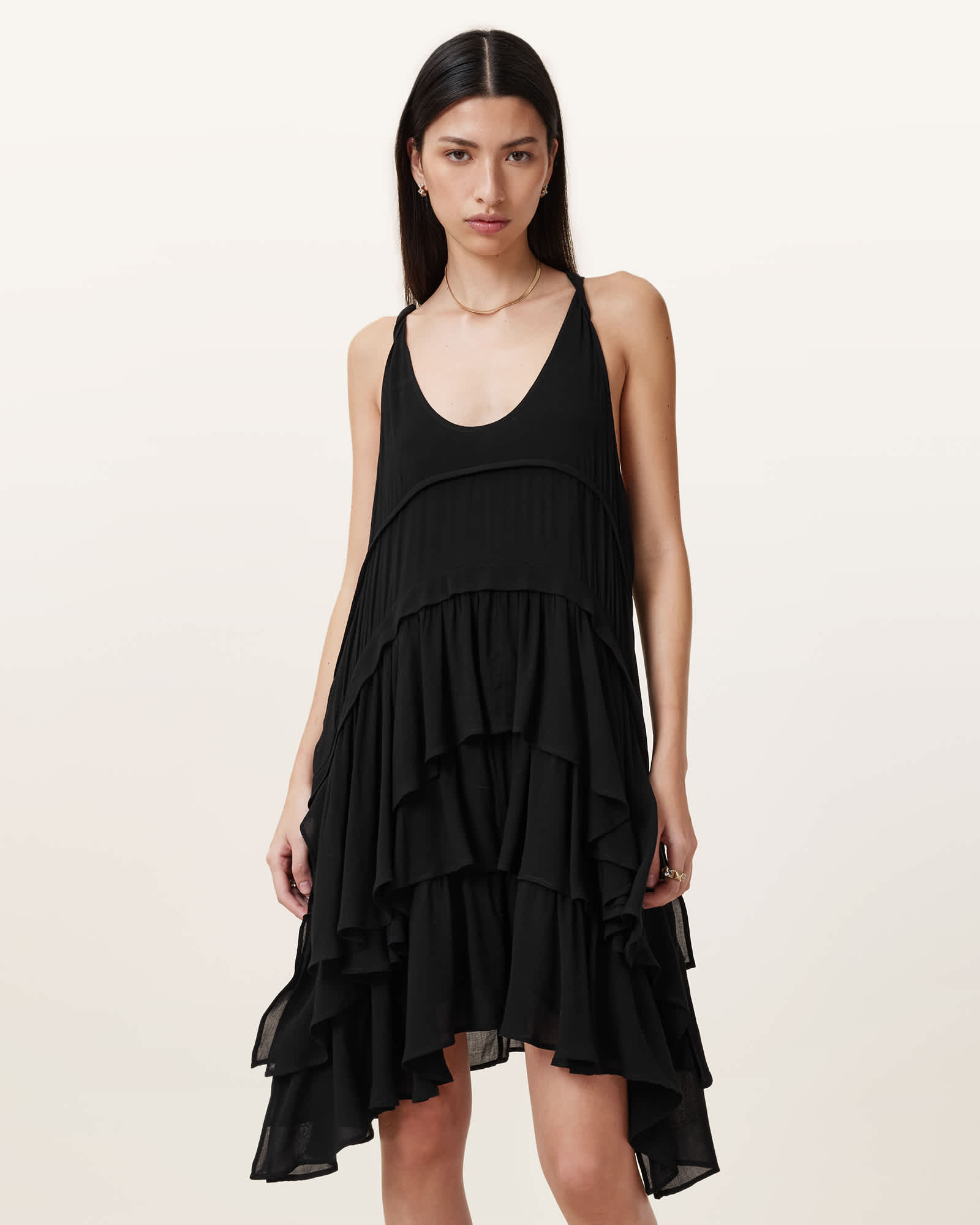 All Saints Cavarly Ruffled Mini Dress Black