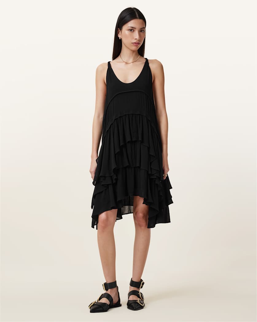 all saints Cavarly Ruffled Mini Dress Black