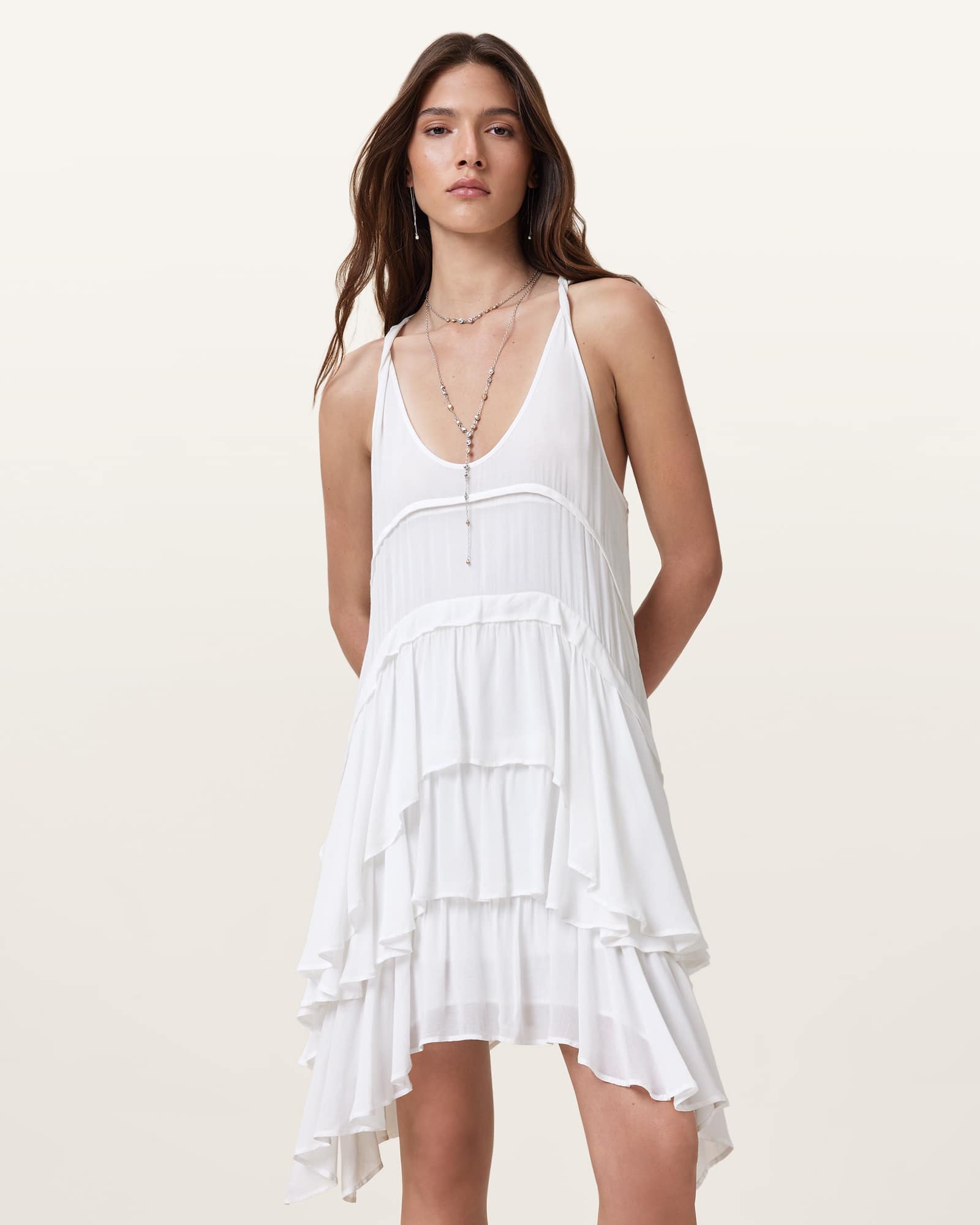 All Saints Cavarly Ruffled Mini Dress Optic White