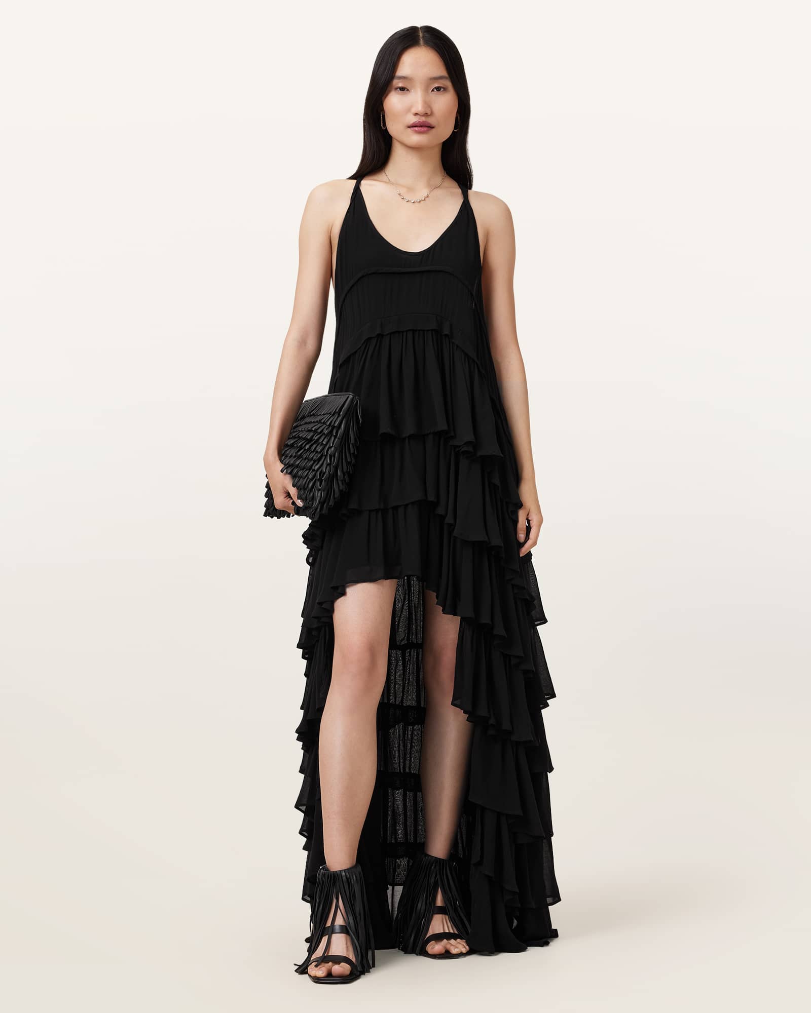 All Saints Cavarly Tiered Ruffle Maxi Dress Black