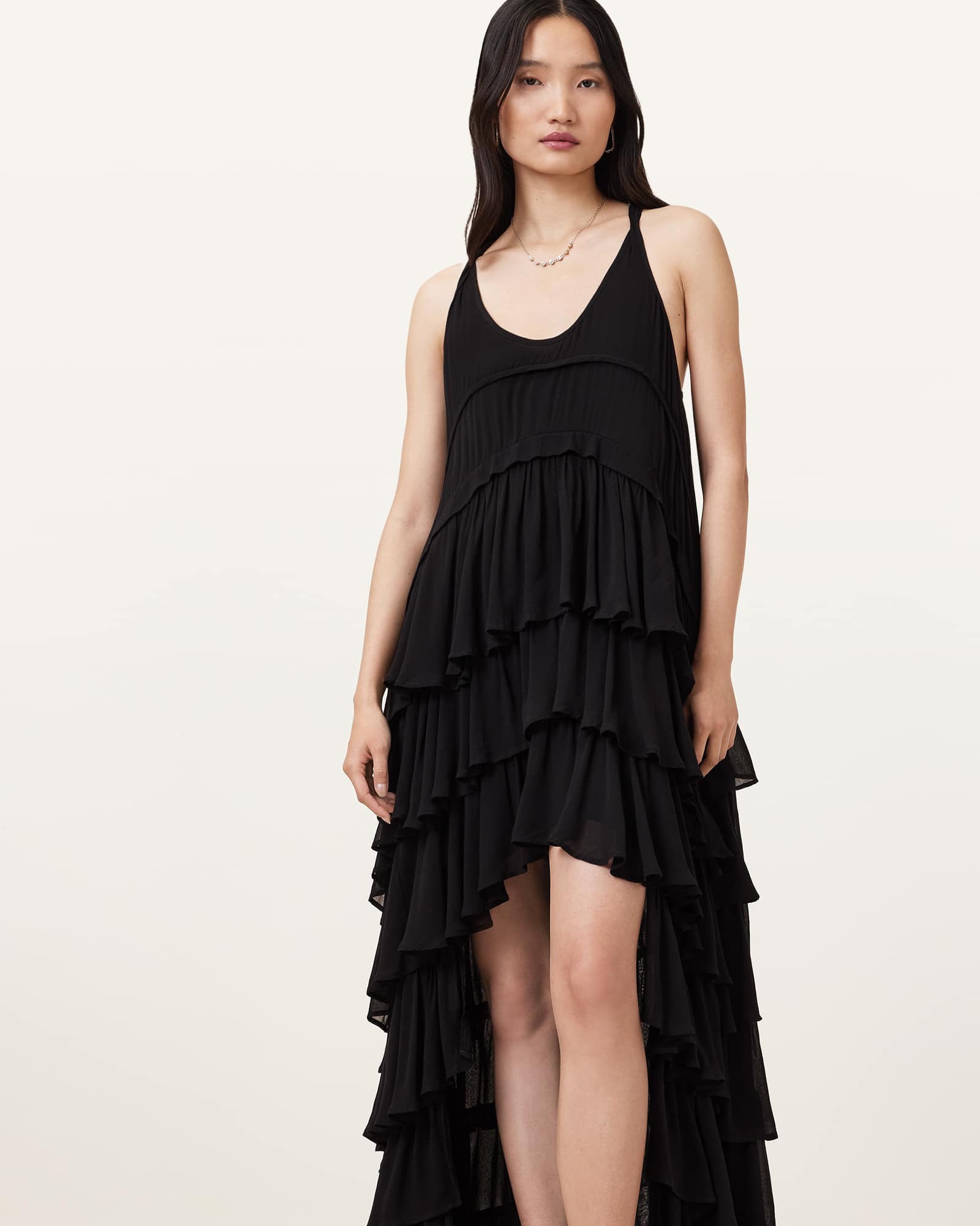 All Saints Cavarly Tiered Ruffle Maxi Dress Black