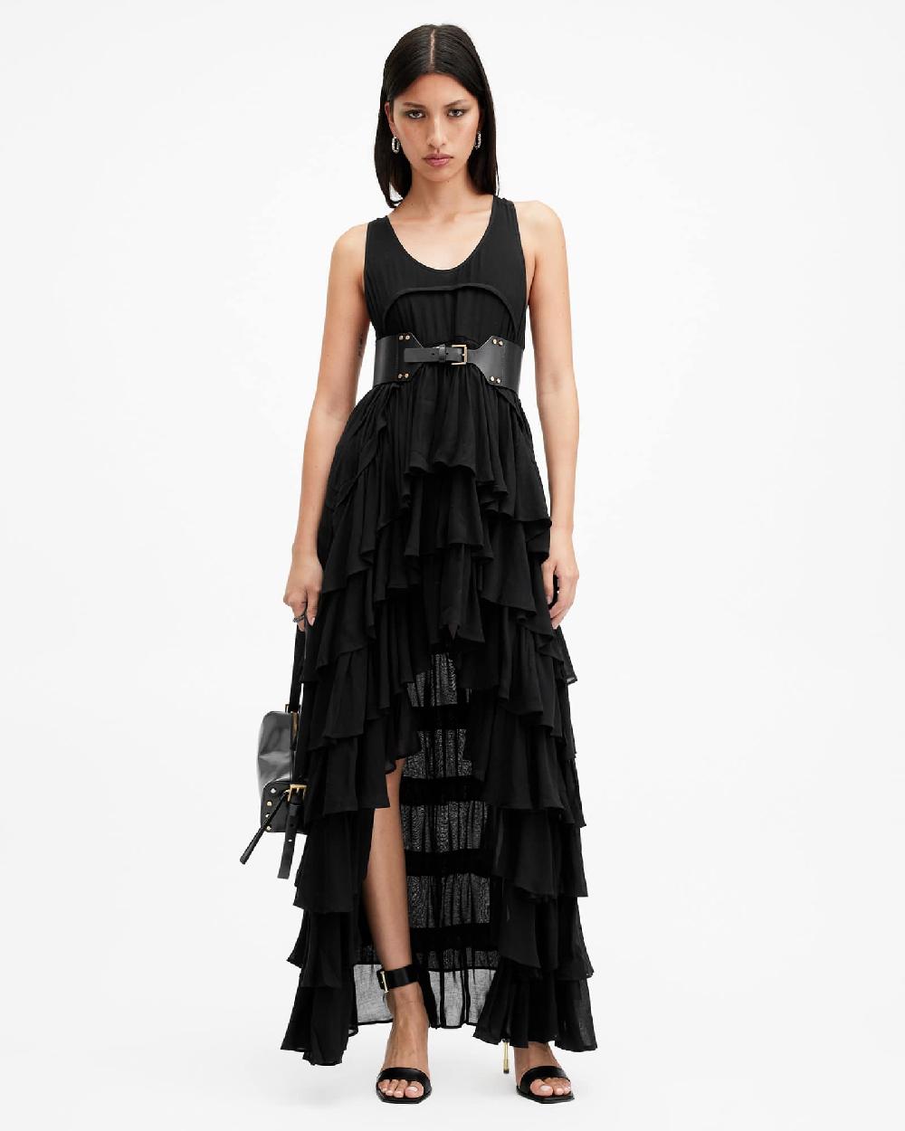 All Saints Cavarly Tiered Ruffle Maxi Dress Black