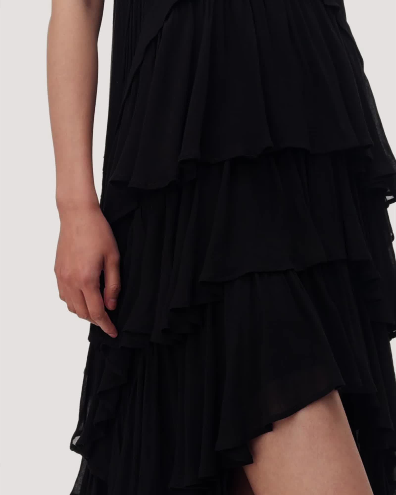 all saints Cavarly Tiered Ruffle Maxi Dress Black