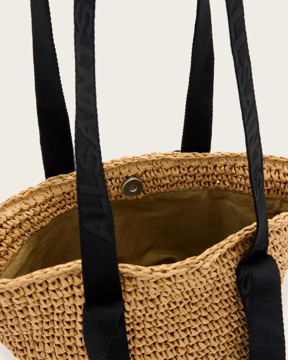 All Saints Celayne Mini Straw Tote Bag Almond